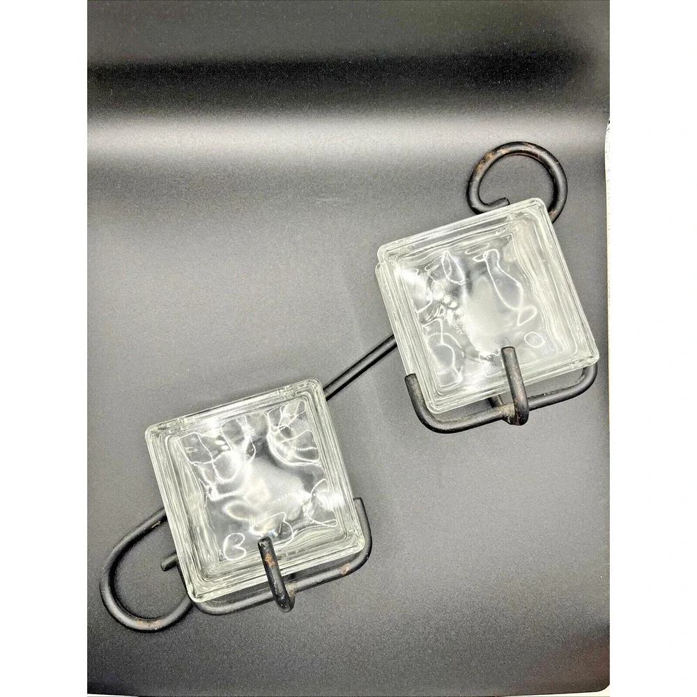Square Glass Vase/Black‎ Iron Hanging Plant Decoration Propagation Station 13.5